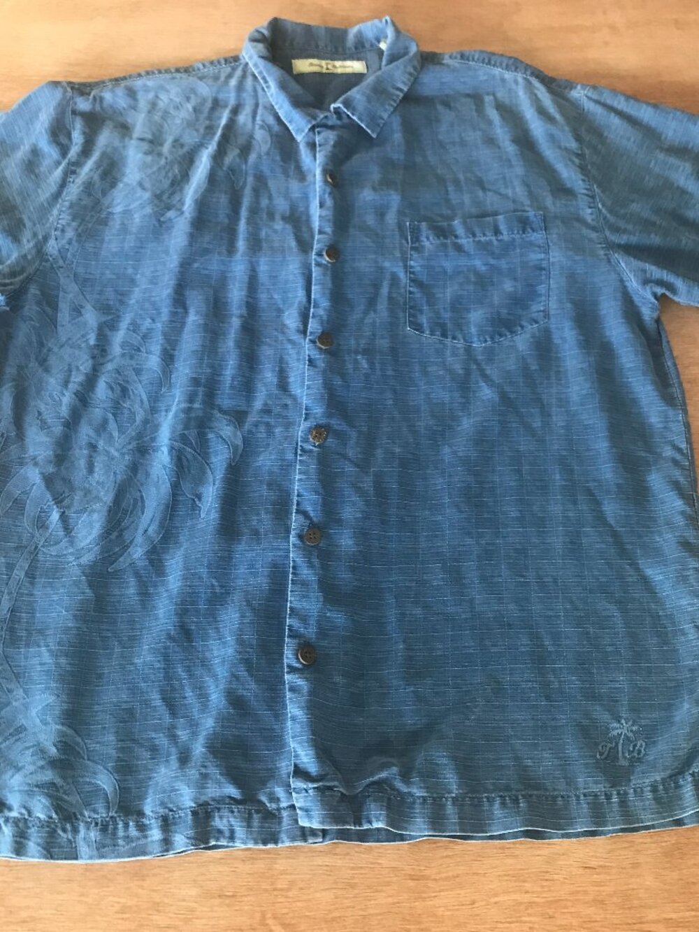 Tommy Bahama 100% Silk Shirt Men L Blue Floral Button Up Pocket Short Sleeve